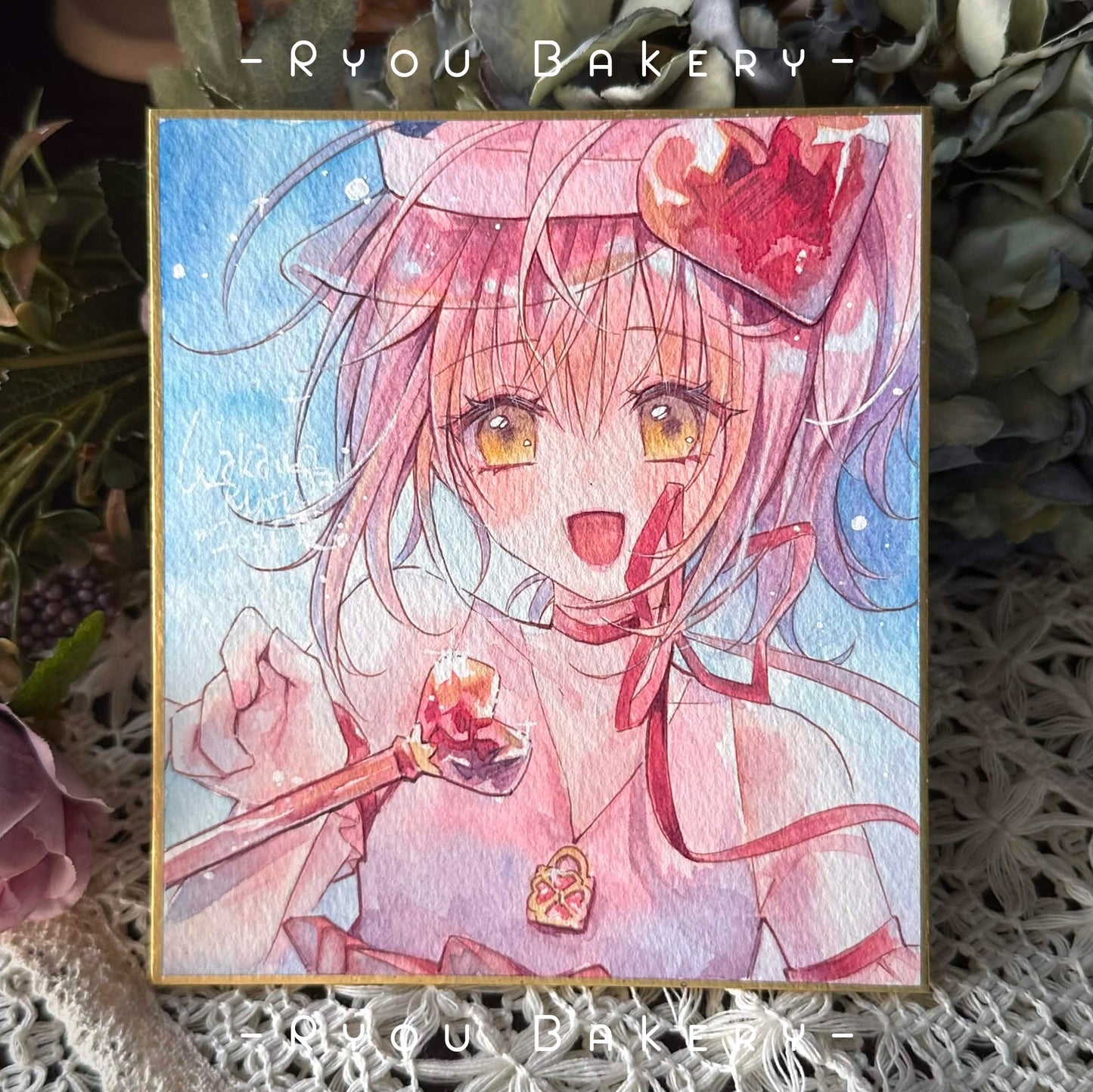 Hand Drawn Shikishi : Amulet Heart | Watercolour